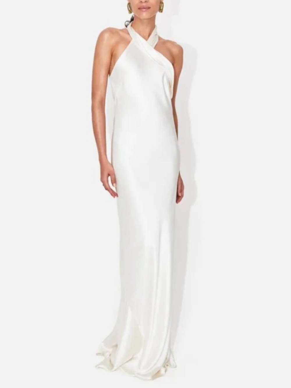 Galvan London Pandora Satin Halter Maxi Gown Ivory Size 4 EUC MSRP $1,795